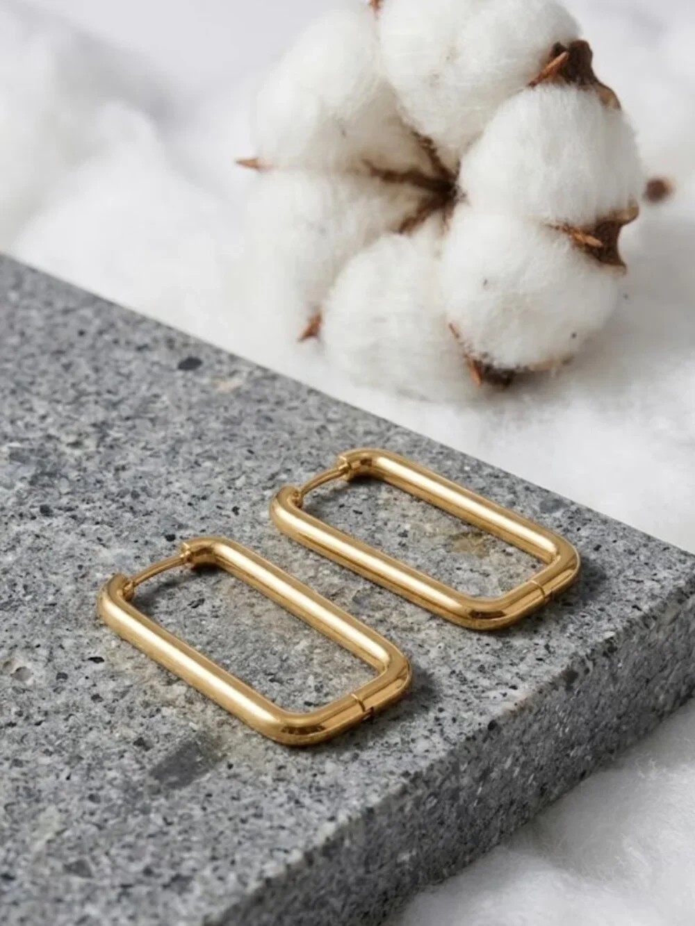 Rectangle Hoop Earrings 18K Gold Plated 316L SS Clean Girl Quiet Luxury 1.55